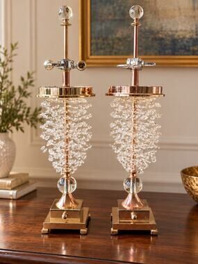 Crystal Table Lamps Modern Glam Rosdorf Park Pair Hollywood Regency mid-century